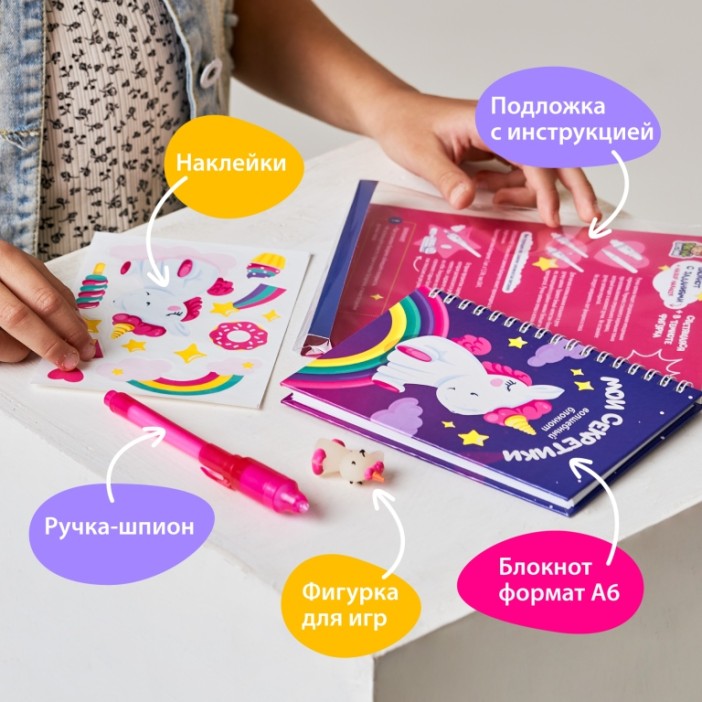 Игровой набор блокнот и ручка-шпион  "Мои секретики. Единорог" 