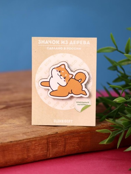 Значок ECO из дерева Lovely shiba inu 