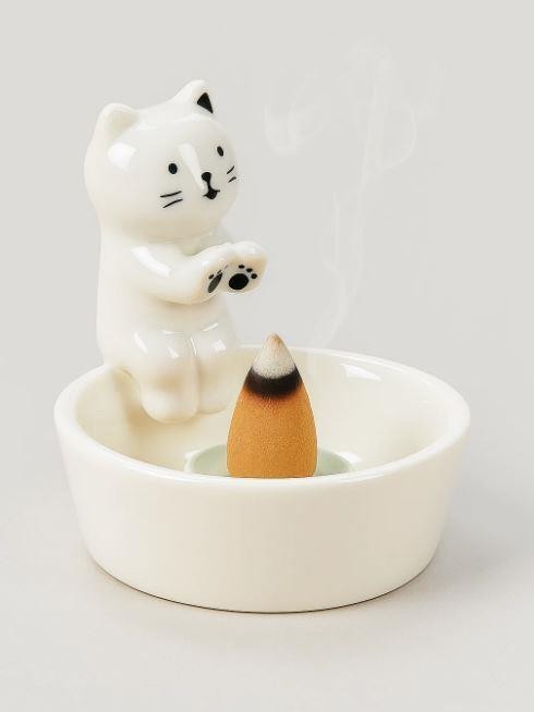 Подставка для благовоний керамическая &quot;Kitty warms&quot;, white (7,9 см) 