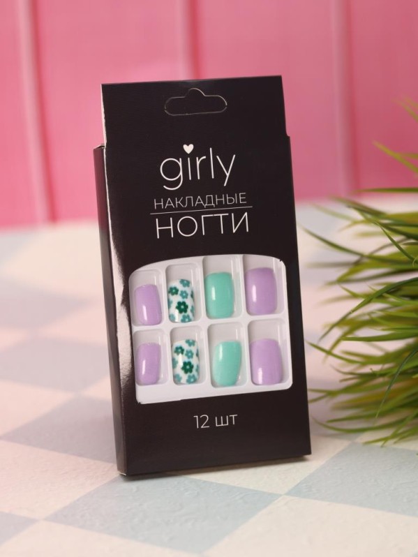 Накладные ногти GIRLY "Сирень", 12 шт., с клеевыми пластинами