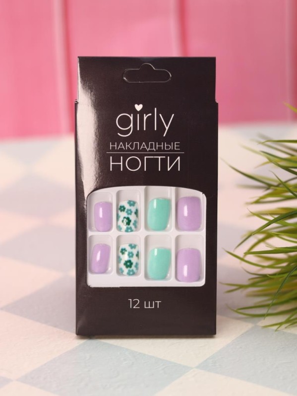 Накладные ногти GIRLY "Сирень", 12 шт., с клеевыми пластинами