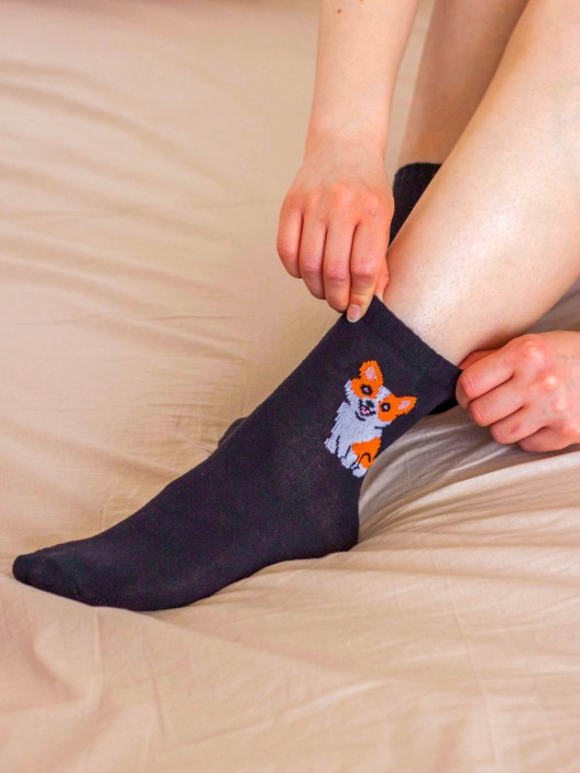 Носки женские iLikeGift "Dog", черный, р. 35-40 