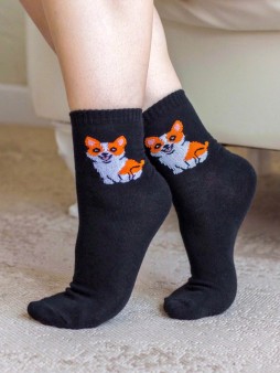 Носки женские iLikeGift "Собачка", черные, р. 35-40