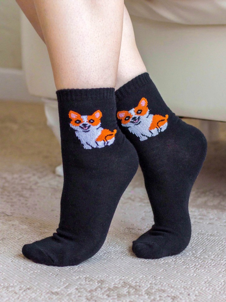 Носки женские iLikeGift "Собачка", черные, р. 35-40