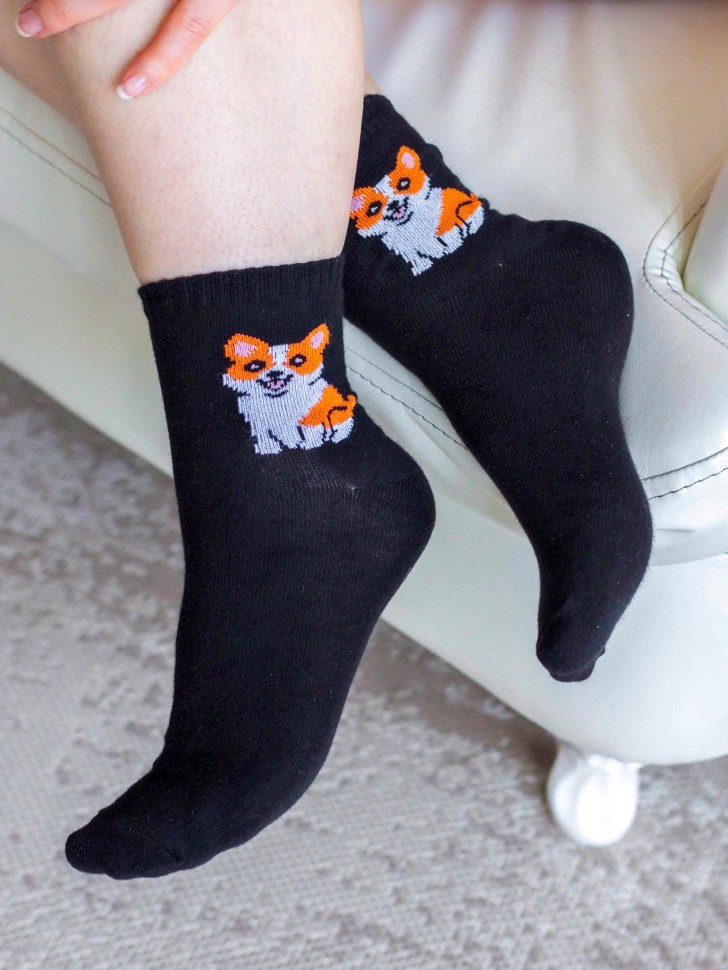 Носки женские iLikeGift "Собачка", черные, р. 35-40
