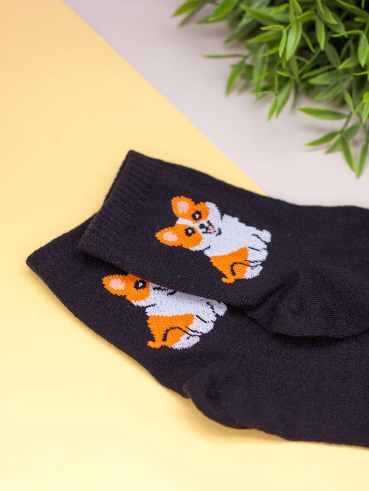Носки женские iLikeGift "Собачка", черные, р. 35-40