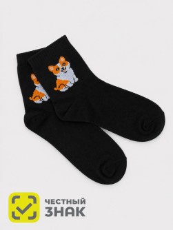 Носки женские iLikeGift "Собачка", черные, р. 35-40