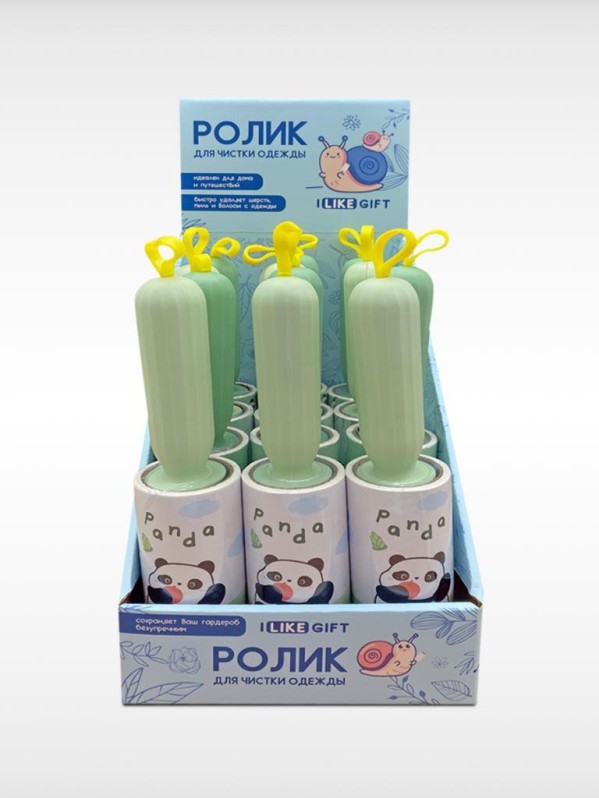 Ролик для чистки одежды &quot;Cute panda&quot;, 10 см*60 листов, шоу-бокс iLikeGift 12 шт. 