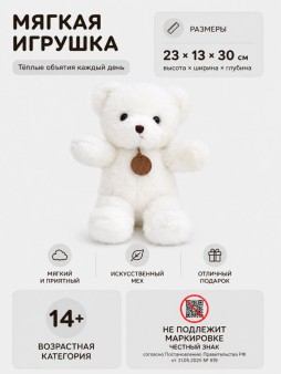 Мягкая игрушка "Мишка Тедди", белая (30см)