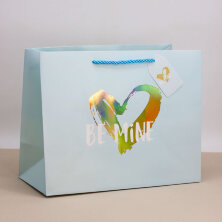 Пакет подарочный (M) "Be mine heart", blue (32*25.5*15)