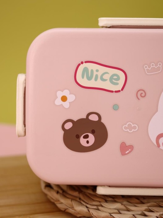 Ланчбокс "Bear and hare friends", pink, 1300 ml 