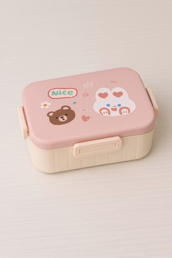 Ланчбокс "Bear and hare friends", pink, 1300 ml