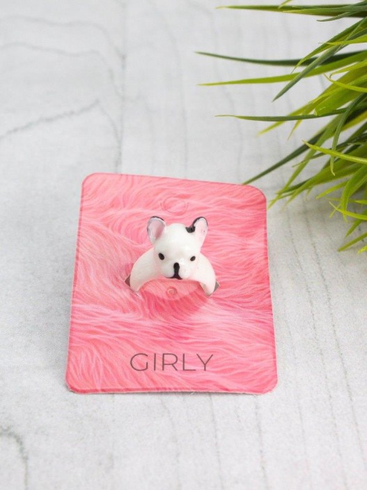 Кольцо акриловое GIRLY "Dog", white (d=1,7 см) 