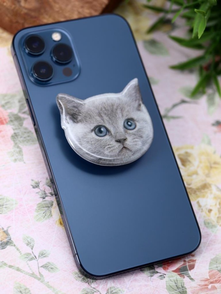 Попсокет iLikeGift "Красивый кот", серый