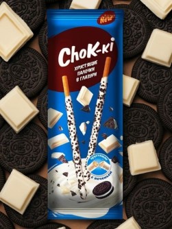 Соломка в белой глазури «Chok-ki» с какао печеньем, 40 гр.