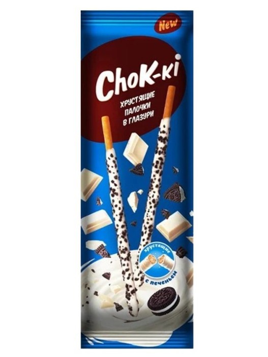 Соломка в белой глазури «Chok-ki» с какао печеньем, 40 гр. 