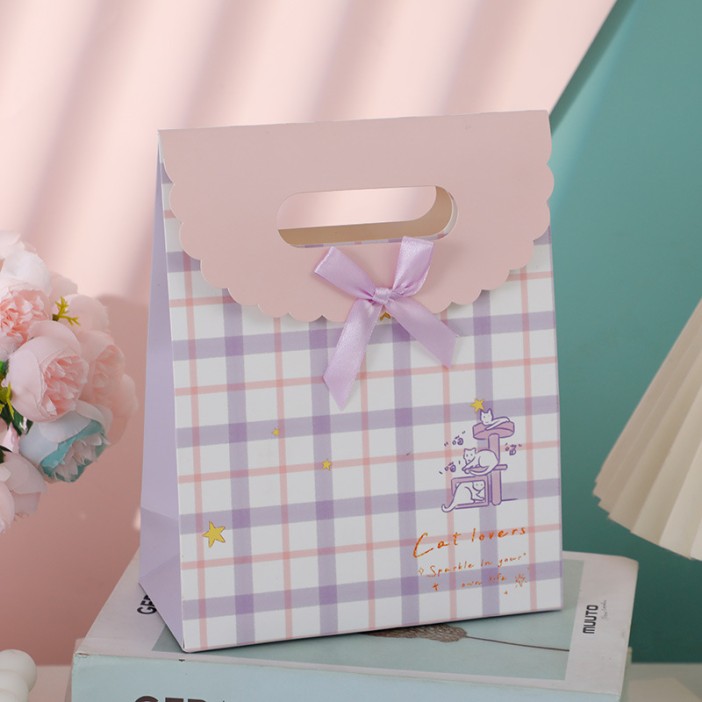 Пакет подарочный (M) &quot;Pattern plaid&quot;, purple (27*19.5*8.6) 