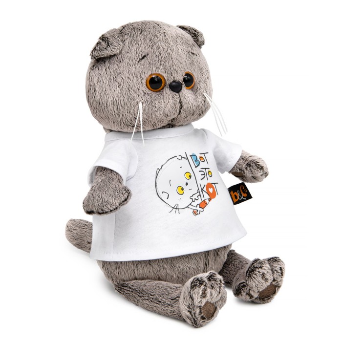 Мягкая игрушка &quot;Кот Басик в футболке с принтом &quot;Вот это кот&quot;, &quot;Мультсериал&quot; (19 см) 