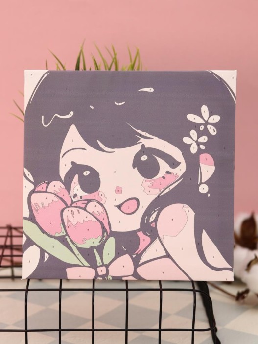 Картина по номерам на подрамнике Draw Me! «Girl with flowers», (20*20 см) 