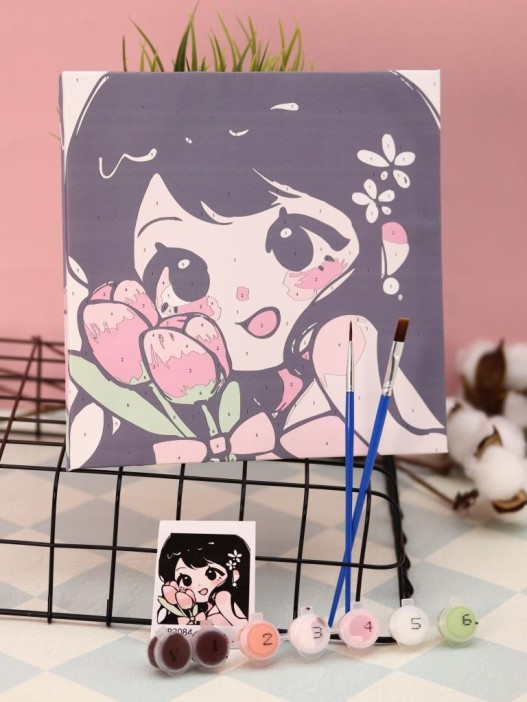 Картина по номерам на подрамнике Draw Me! «Girl with flowers», (20*20 см) 