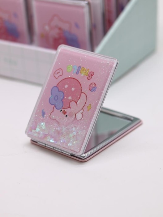 Зеркало шейкер раскладное &quot;Pig and strawberry&quot;, розовое, 8*6 см 