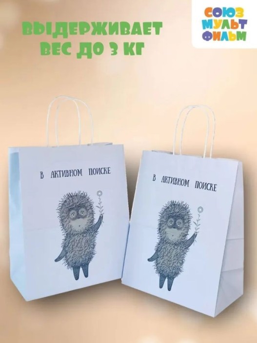 Пакет подарочный «Ёжик в тумане. В активном поиске», белый (24*14*30) 