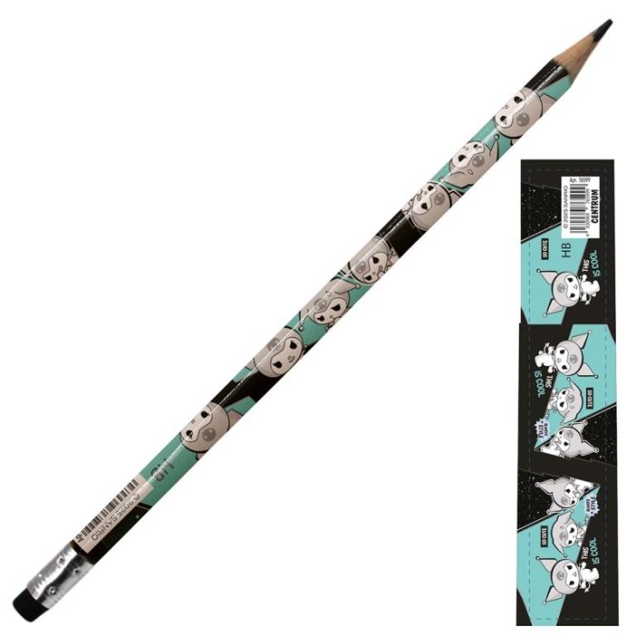 Карандаш ч/графитный с ластиком &quot;Kuromi-3&quot;, с голографческой пленкой 