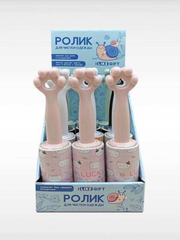 Ролик для чистки одежды &quot;Paw of a cute cat&quot;, 10 см*60 листов, шоу-бокс iLikeGift 12 шт. 