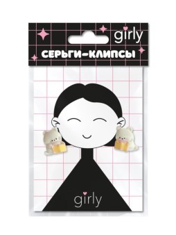 Серьги-клипсы GIRLY "Кот-читатель", белые