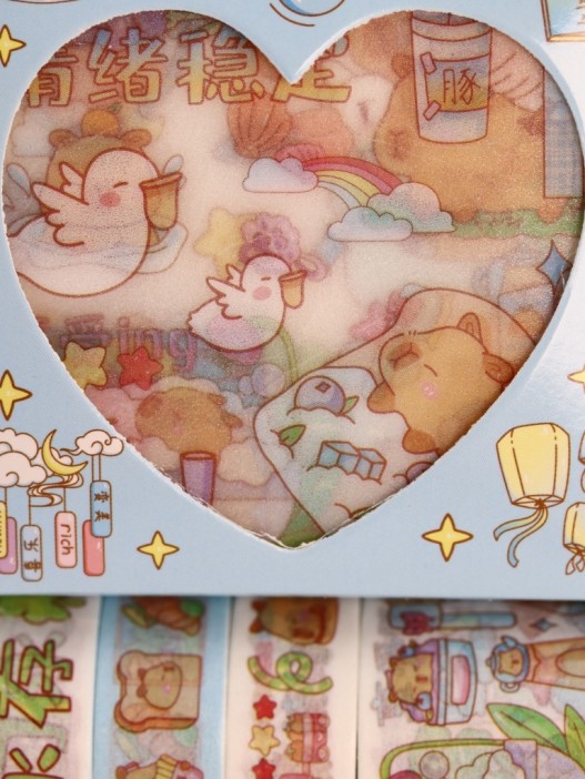 Набор декоративного скотча 4 шт. и стикеров 4 шт. &quot;Capybara&quot;, blue 