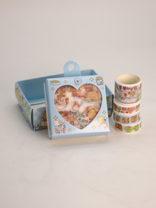 Набор декоративного скотча 4 шт. и стикеров 4 шт. &quot;Capybara&quot;, blue 