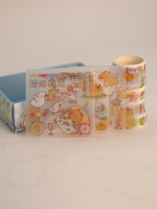 Набор декоративного скотча 4 шт. и стикеров 4 шт. &quot;Capybara&quot;, blue 