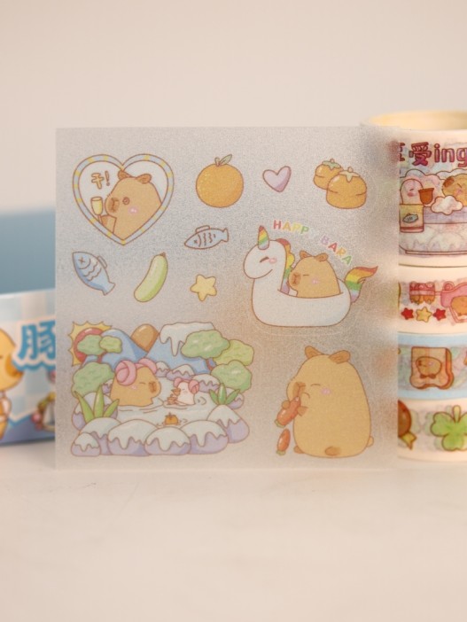 Набор декоративного скотча 4 шт. и стикеров 4 шт. &quot;Capybara&quot;, blue 