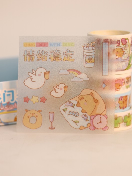 Набор декоративного скотча 4 шт. и стикеров 4 шт. &quot;Capybara&quot;, blue 