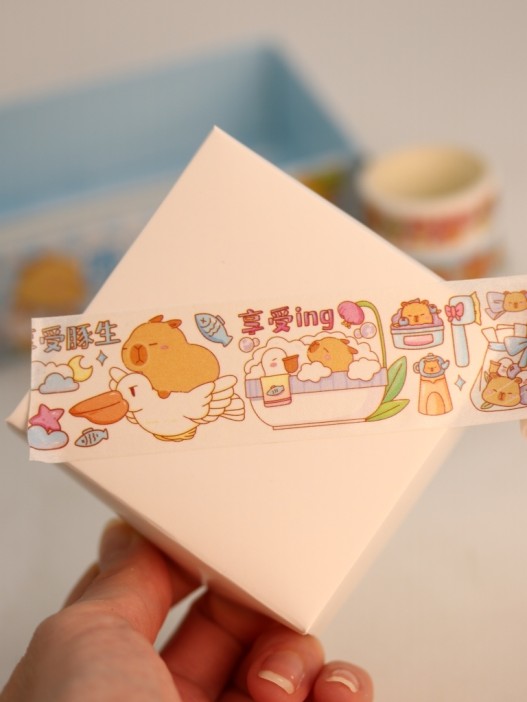 Набор декоративного скотча 4 шт. и стикеров 4 шт. &quot;Capybara&quot;, blue 