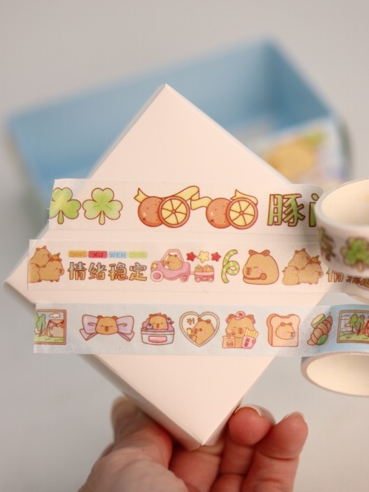 Набор декоративного скотча 4 шт. и стикеров 4 шт. &quot;Capybara&quot;, blue 