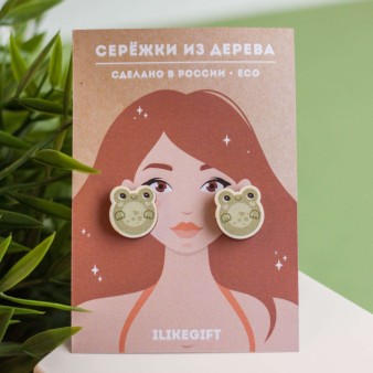 Серьги ЭКО из дерева ДВЕ ЛЯГУШКИ