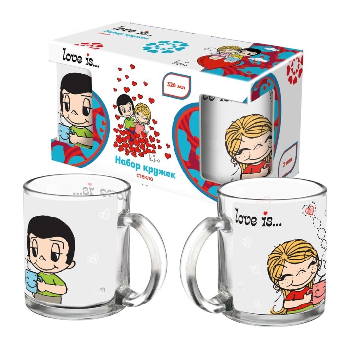 Набор кружек 2 шт. &quot;Love is...Разделить горячий напиток&quot;, стекло (320 мл) 