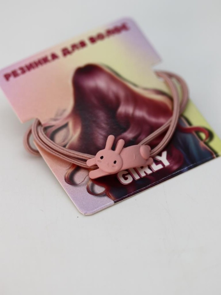 Резинка для волос GIRLY "Длинный зайчик", розовая