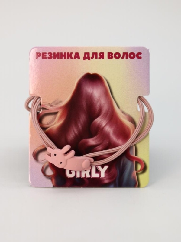 Резинка для волос GIRLY "Длинный зайчик", розовая