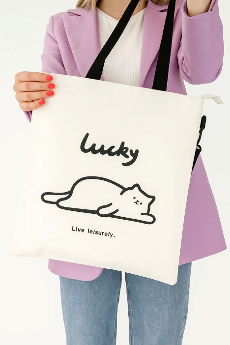 Сумка шоппер &quot;Lucky cat&quot;, white 