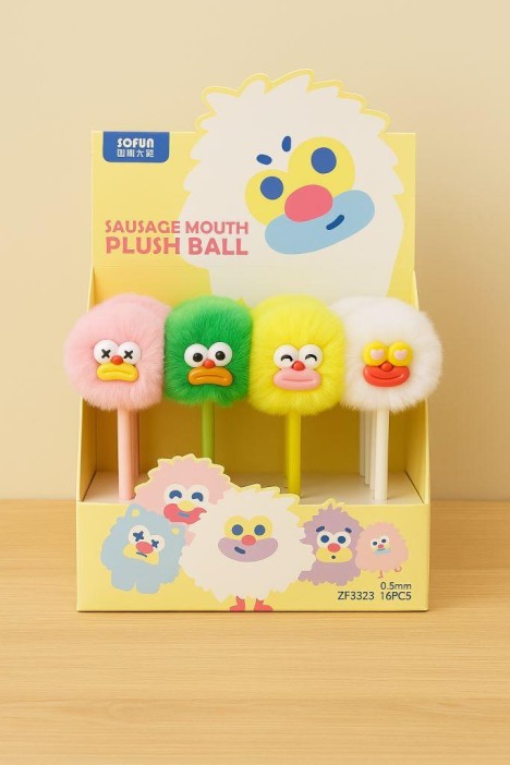 Ручка гелевая с помпоном &quot;The sad monster&quot;, white 