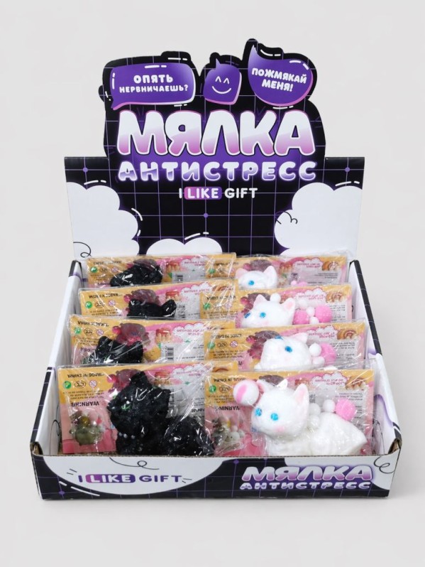 Мялка - антистресс "Сидящая кошечка", микс, шоу-бокс 8 шт. 