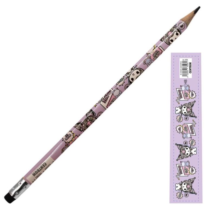 Карандаш ч/графитный с ластиком &quot;Kuromi-2&quot;, с голографческой пленкой 