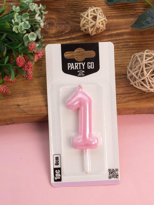 Свеча для торта &quot;Pink glow&quot; цифра 1, (6 см) 
