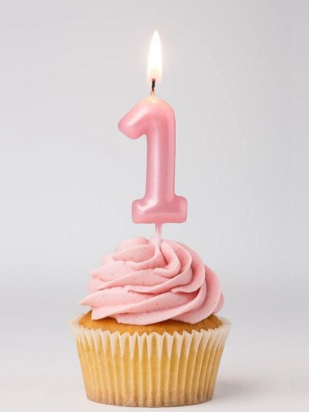 Свеча для торта "Pink glow" цифра 1, (6 см)