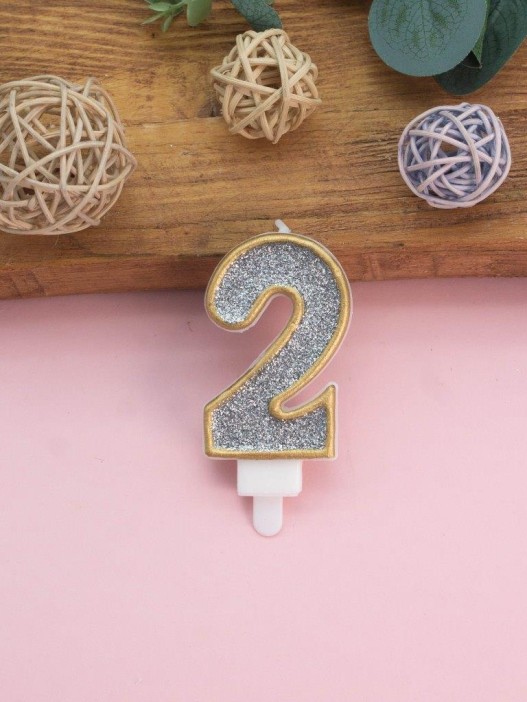Свеча для торта &quot;Sparkle digit&quot; цифра 2, (7 см) 