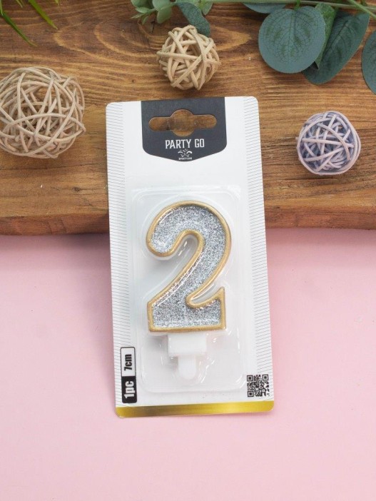 Свеча для торта &quot;Sparkle digit&quot; цифра 2, (7 см) 