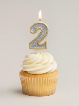 Свеча для торта "Sparkle digit" цифра 2, (7 см)