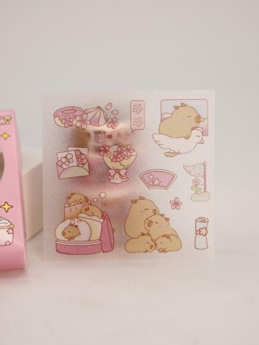 Набор декоративного скотча 4 шт. и стикеров 4 шт. &quot;Capybara&quot;, pink 